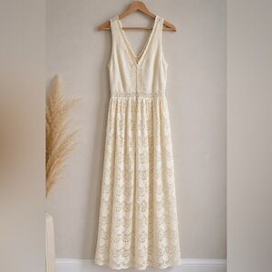 Moa Moa Ivory Crochet Lace Boho Maxi Dress